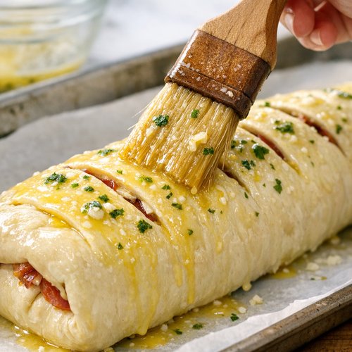 Step 9: Apply Egg Wash and Garlic Butter
