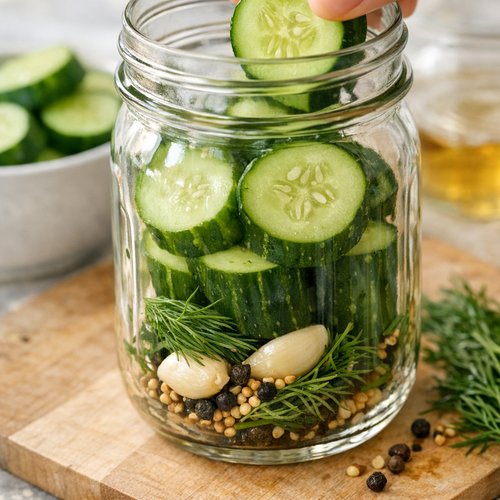 Step 4: Layer Cucumbers and Aromatics in Your Jar
