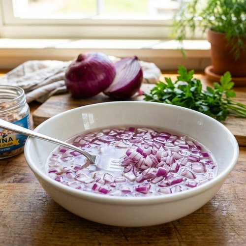 Step 1: Soften the Bite of Raw Red Onion